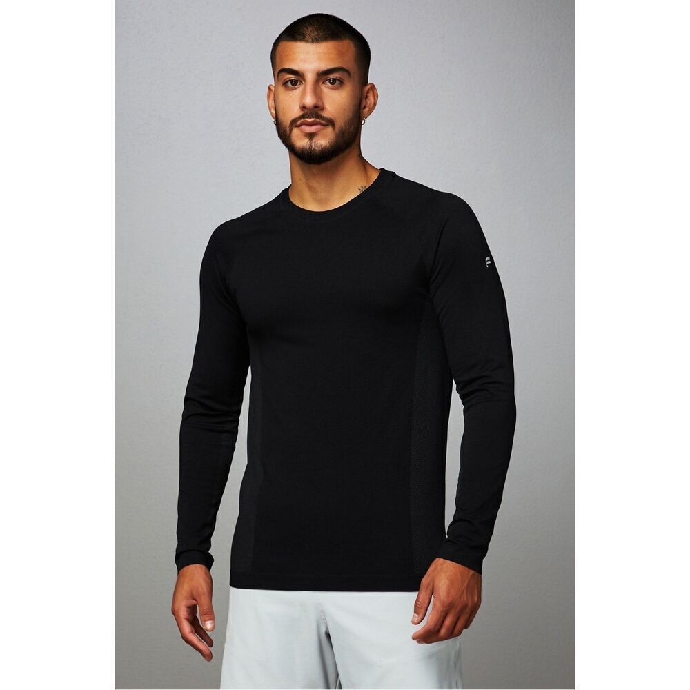 NEW Fabletics The Training Day Long Sleeve Tee Black Men's Size Extra Large XL